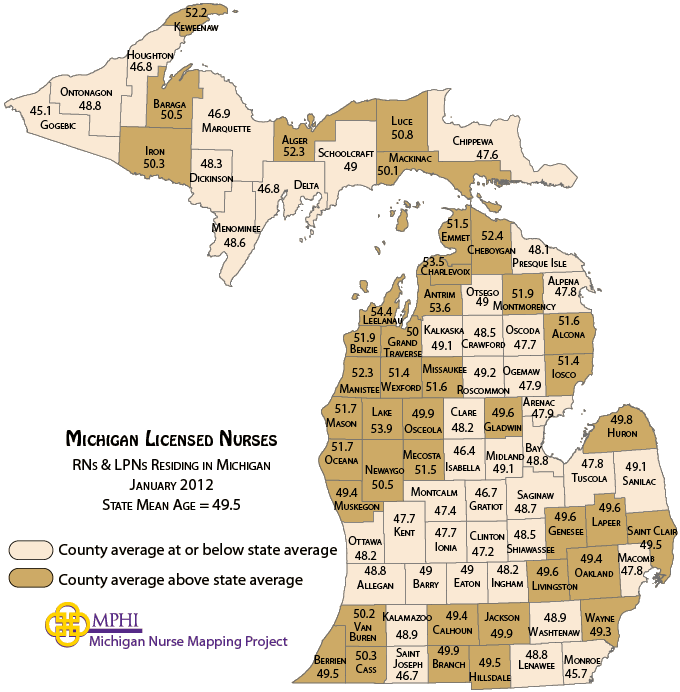 nurses mean age map